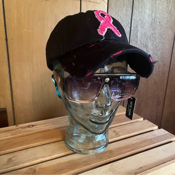 Black Breast Cancer Awareness Pink Ribbon Cap - Picture 6 of 11